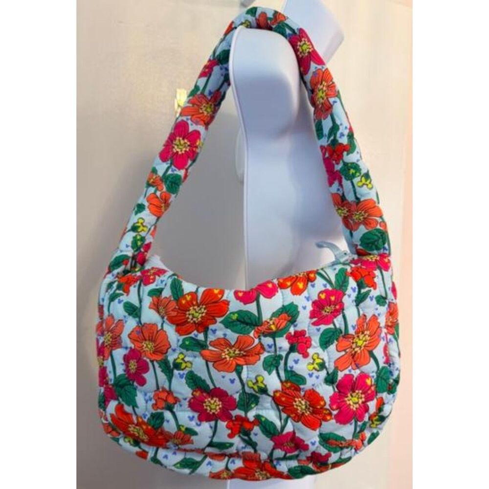 Vera Bradley Disney Tifton Shoulder Bag Mickey Meadow Quilted Nylon Floral NWT - Picture 2 of 7